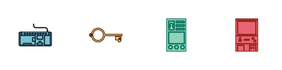 Set Computer keyboard, Ancient for game, Create account screen and Retro arcade Stock Illustration