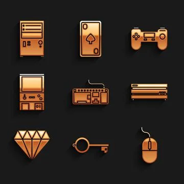 Set Computer keyboard, Ancient for game, mouse, Video console, Diamond, Retro Stock Illustration