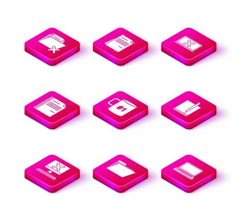 Set Computer with keyboard and x mark, Document folder, File document, Coffee Stock Illustration