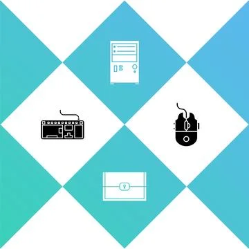 Set Computer keyboard, Chest for game, and mouse gaming icon. Vector Stock Illustration