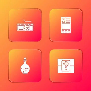 Set Computer keyboard, Create account screen, Bottle with magic elixir and My Stock Illustration