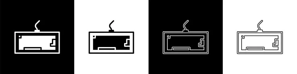 Set Computer keyboard icon isolated on black and white background. PC component イラスト素材