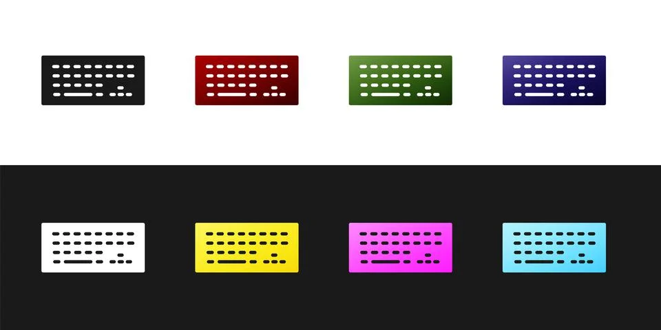 Set Computer keyboard icon isolated on black and white background. PC component Stock Illustration