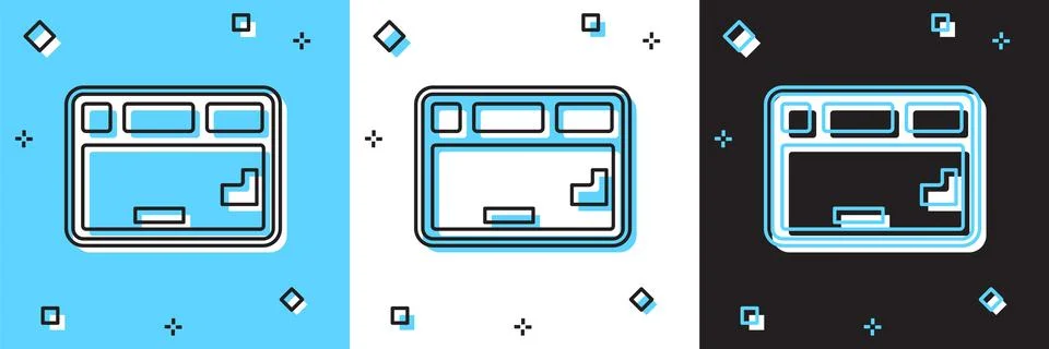 Set Computer keyboard icon isolated on blue and white, black background. PC.. Illustrazione stock