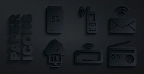 Set Computer keyboard, Mail and e-mail, Smart Tv, Radio, Mobile with wi-fi Stock Illustration