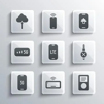 Set Computer keyboard, Music player, No audio jack, LTE network, Mobile with 5G 스톡 일러스트