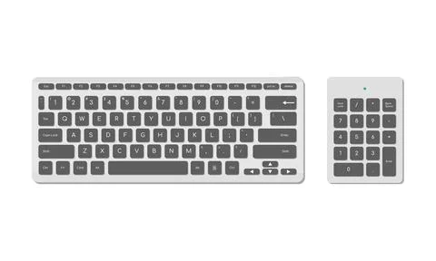 A set of computer keyboards, basic and numeric with symbols, gray. A modern Stock Illustration