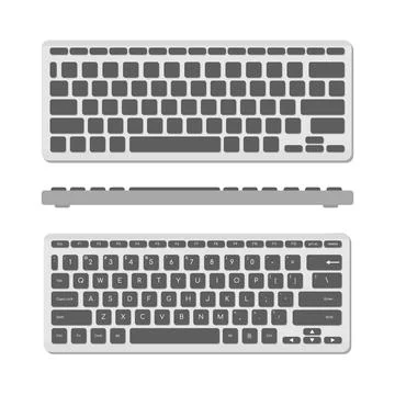 A set of computer keyboards in gray color, 2 types and a front view. A modern Stock Illustration