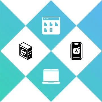Set Computer, Laptop, Browser files and Mobile Apps icon. Vector 库存插图
