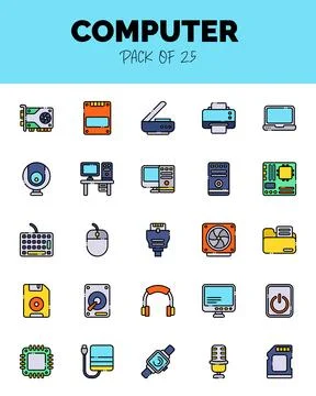 Set of Computer Lineal Color icons for logo &amp; web. Vector illustration Stock Illustration
