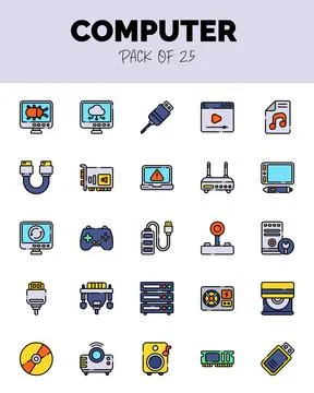 Set of Computer Lineal Color icons for logo &amp; web. Vector illustration Stock Illustration