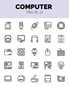 Set of Computer Lineal Cut icons for logo &amp; web. Vector illustration Stock Illustration