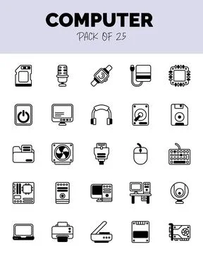 Set of Computer Lineal Fill Icons for logo &amp; web. Vector illustration Stock Illustration