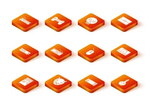 Set Computer, Mask of the devil with horns, Video game console, keyboard, P.. Illustrazione stock