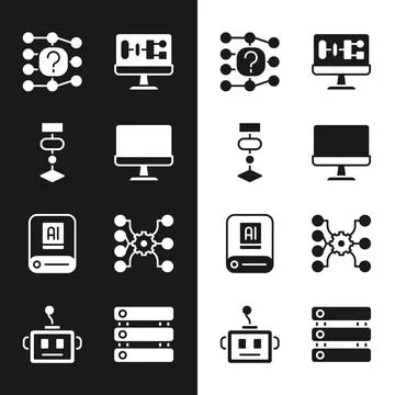 Set Computer monitor, Algorithm, Neural network, Artificial intelligence AI Stock Illustration