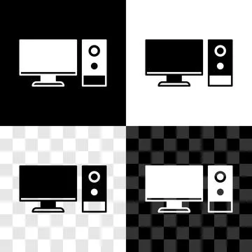 Set Computer monitor icon isolated on black and white, transparent background Illustrazione stock
