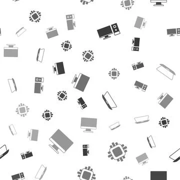 Set Computer monitor, Processor with CPU, Laptop and screen on seamless pat.. Illustrazione stock