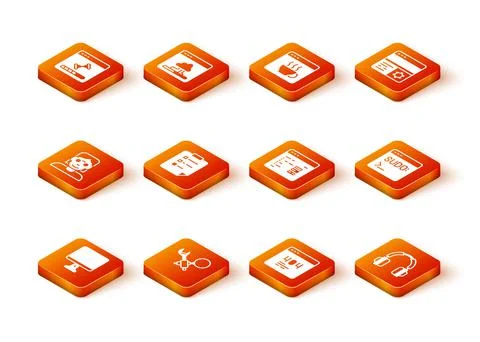 Set Computer monitor screen, Debugging, Hacker coder, Clipboard with checklist Stock Illustration