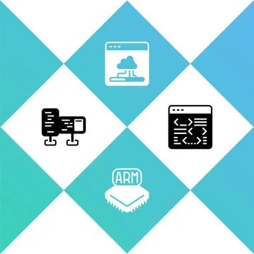 Set Computer monitor screen, Processor, Cloud technology data transfer and Stock Illustration