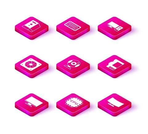 Set Computer monitor screen, Processor with CPU, cooler, Web camera, SD card イラスト素材