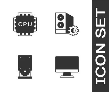 Set Computer monitor screen, Processor with CPU, Optical disc drive and Cas.. イラスト素材