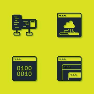 Set Computer monitor screen, Software, Binary code and Cloud technology data Stock Illustration