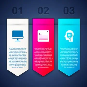 Set Computer monitor, Web developer programming code and Humanoid robot. Bu.. Stock Illustration