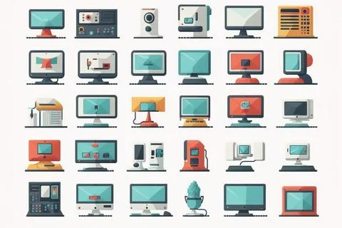 A set of computer monitors and monitors with different types of monitors an.. 스톡 일러스트