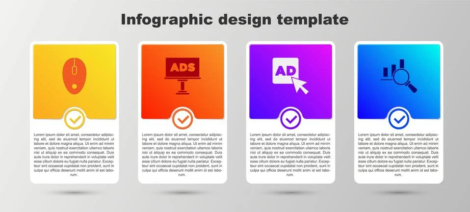 Set Computer mouse, Advertising, and Magnifying glass and analysis. Business Illustrazione stock