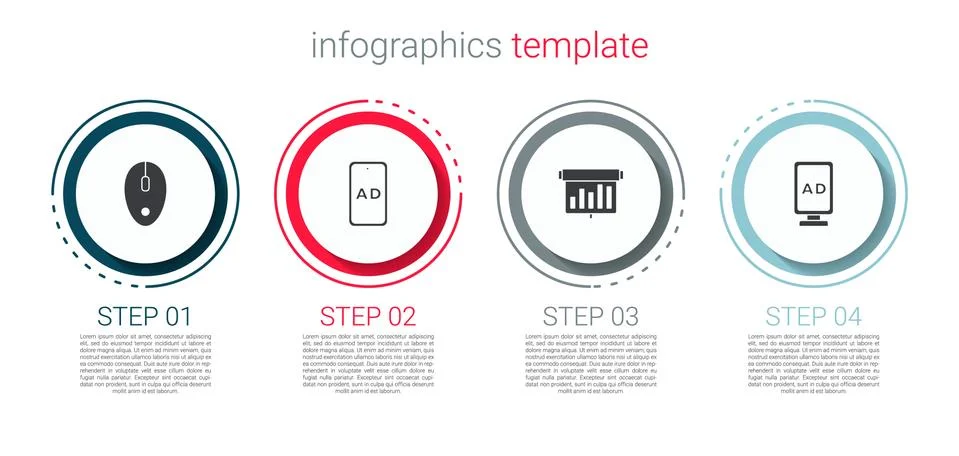 Set Computer mouse, Advertising, Board with graph chart and . Business Illustrazione stock