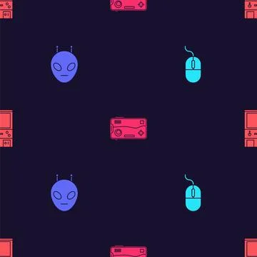Set Computer mouse, Alien, Mobile and playing in game and Retro arcade machine Stock Illustration