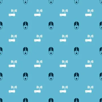 Set Computer mouse and Router and wi-fi signal on seamless pattern. Vector Stock Illustration