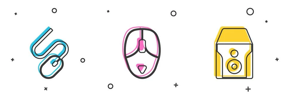 Set Computer mouse, and Uninterruptible power supply icon. Vector Illustrazione stock