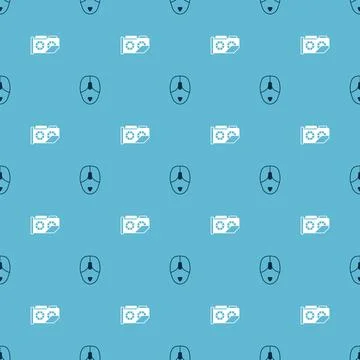 Set Computer mouse and Video graphic card on seamless pattern. Vector 스톡 일러스트