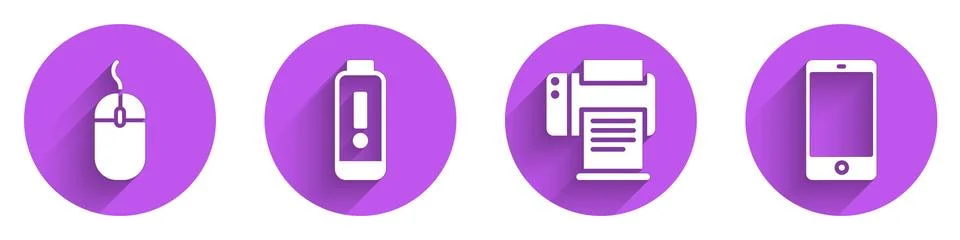 Set Computer mouse, Battery charge level indicator, Printer and Smartphone 库存插图