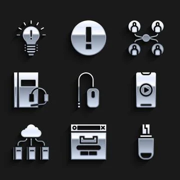 Set Computer mouse, Browser window, USB flash drive, Online play video, Cloud or Illustrazione stock