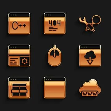 Set Computer mouse, Browser window, Web development, Cloud technology data .. Stock Illustration