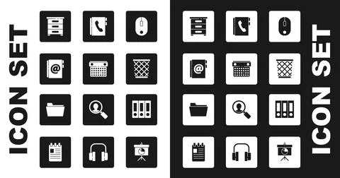 Set Computer mouse, Calendar, Address book, Drawer with documents, Trash can Stock-Illustration