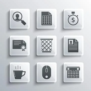 Set Computer mouse, Calendar, Resume, Trash can, Coffee cup, Certificate Stock-Illustration