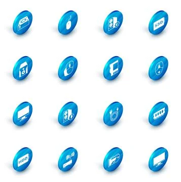 Set Computer mouse, Case of computer, SSD card, Uninterruptible power supply Stock Illustration