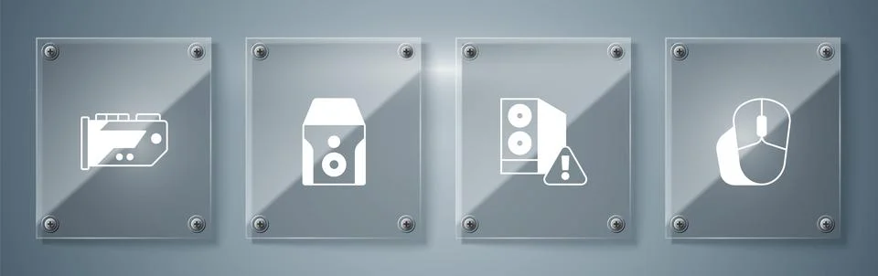 Set Computer mouse, Case of computer, Uninterruptible power supply and Video Stock Illustration