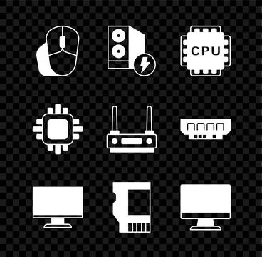 Set Computer mouse, Case of computer, Processor with CPU, monitor screen, SD イラスト素材
