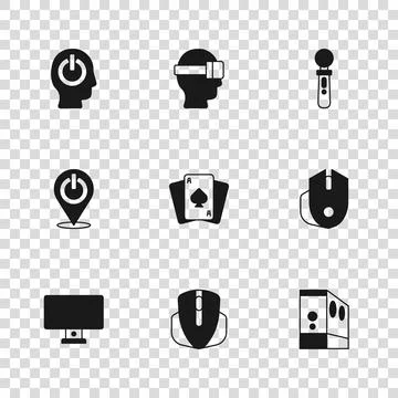 Set Computer mouse, Case of computer, Playing cards, VR controller game, Po.. 스톡 일러스트