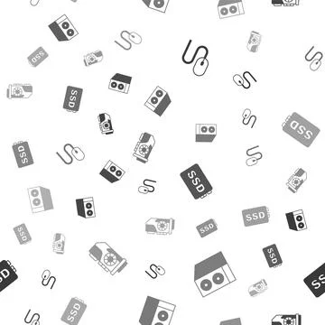 Set Computer mouse, Case of computer, SSD card and Video graphic on seamles.. Illustrazione stock