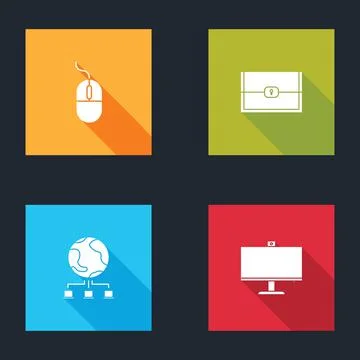 Set Computer mouse, Chest for game, network and monitor icon. Vector イラスト素材