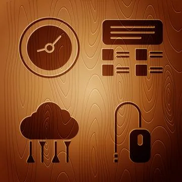 Set Computer mouse, Clock, Network cloud connection and Online quiz, test 스톡 일러스트