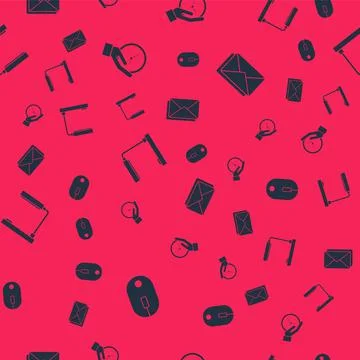 Set Computer mouse, Clock, Table lamp and Envelope on seamless pattern. Vector Stock Illustration