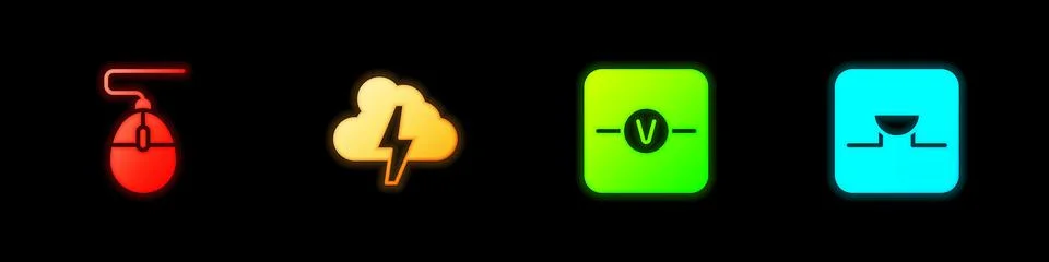 Set Computer mouse, Cloud and lightning, Voltmeter and Buzzer electronic ci.. Stock Illustration