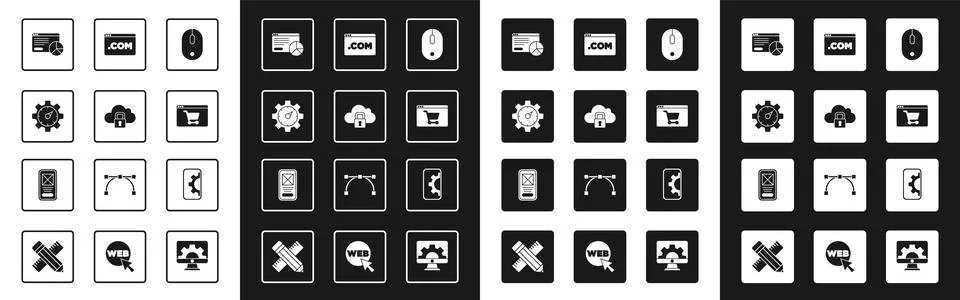 Set Computer mouse, Cloud computing lock, Website statistic, Online shopping on Stock Illustration