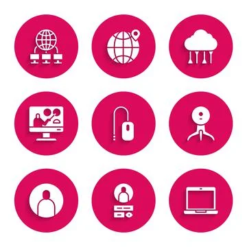 Set Computer mouse, Create account screen, Laptop, Web camera, Online educati Illustrazione stock